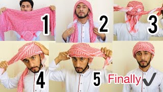 How to wear Dubai style Headscarf  SHEMAGH GHOTRA  Full Tutorial  Majidshah 2020 [upl. by Zelda]