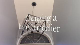 Chandelier Replacement on High Foyer Ceiling [upl. by Llevra]